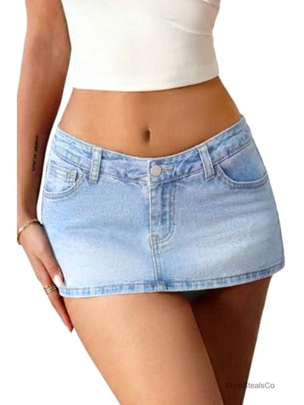 Low Rise Stretchy Denim Mini Skort with Built-in Shorts